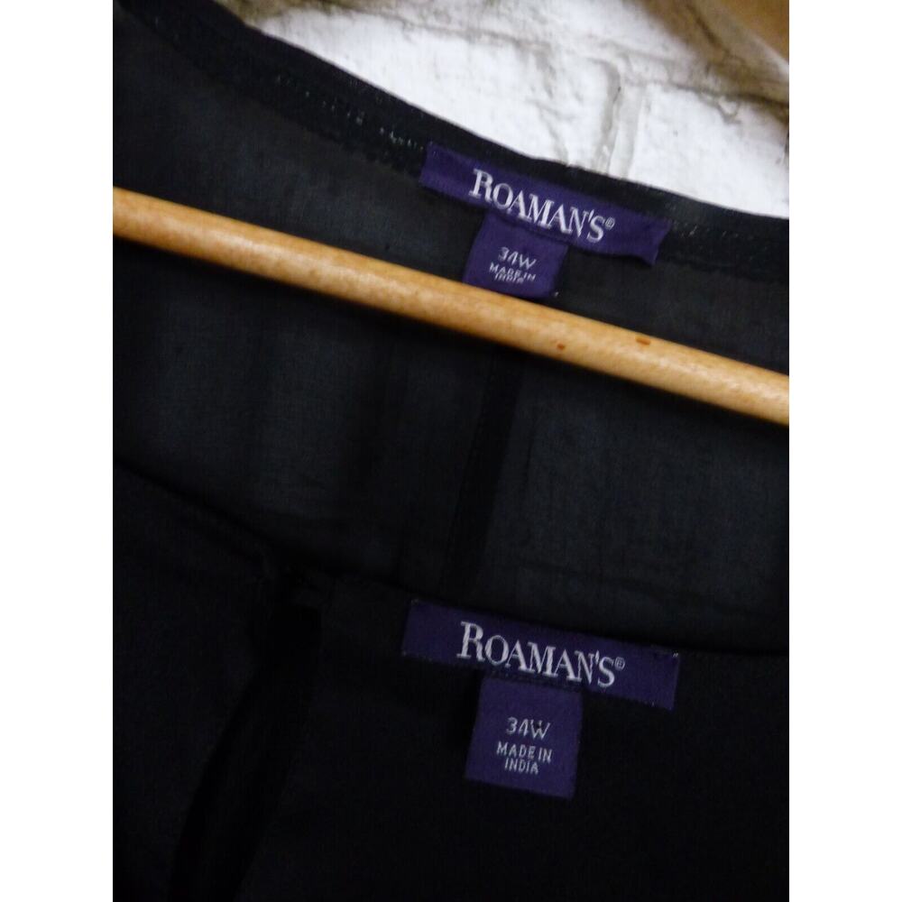 $229 Roaman's Black Beaded Chiffon 3 Piece Jacket Tank Pant Set 34W NEW - Picture 13 of 16